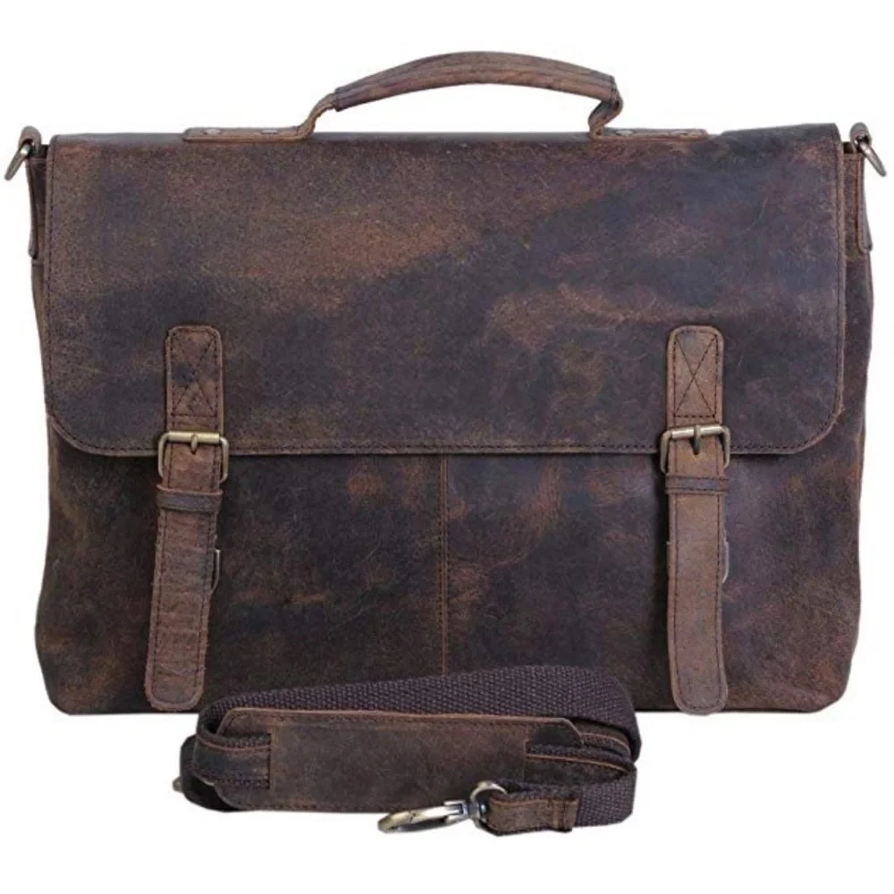 KOMALC 18 INCH LEATHER BRIEFCASE LAPTOP MESSENGER BAG